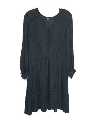 Simply Vera Wang Black Satin Ruffle Long Sleeve Dress Knee Length V-Neck Sz L